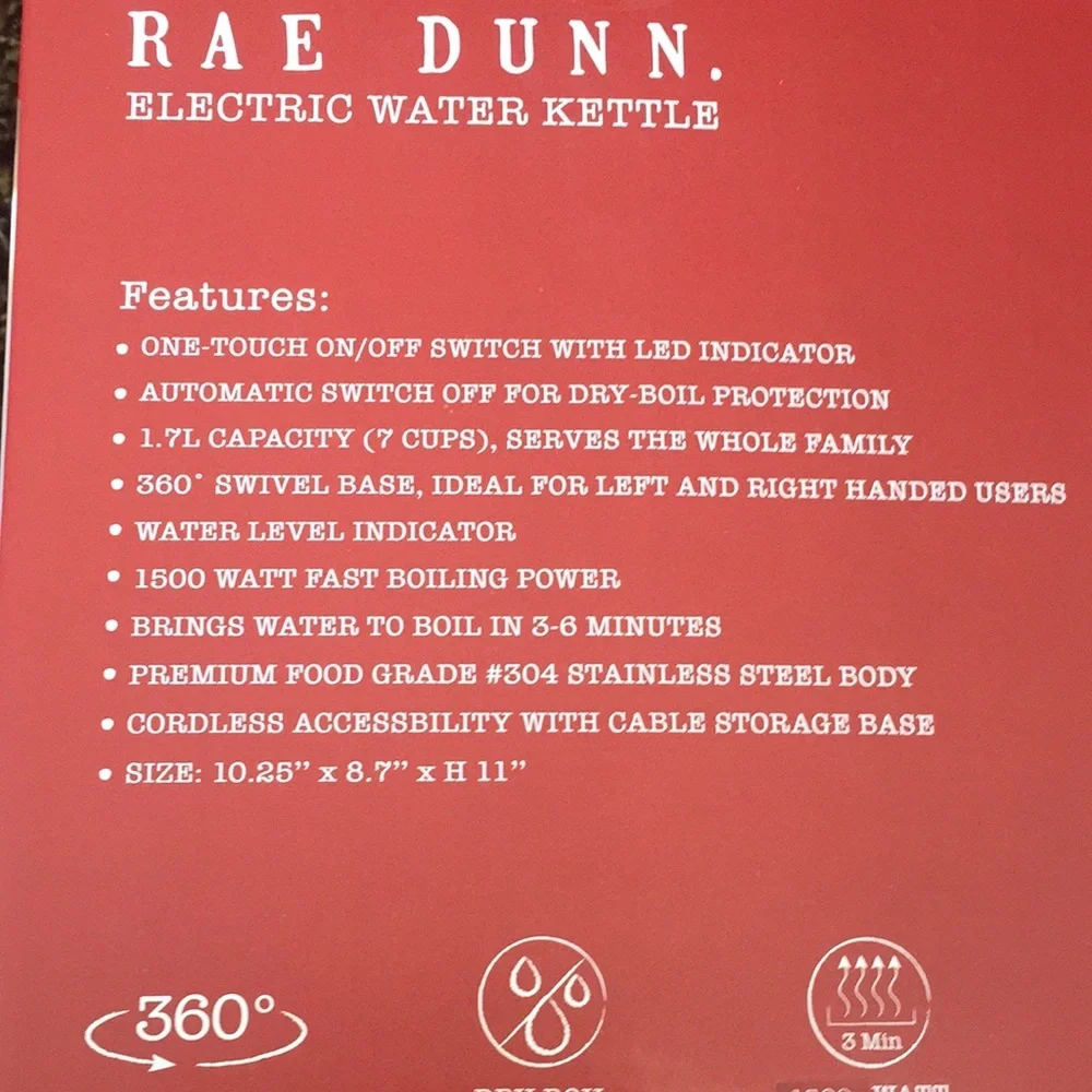 Rae Dunn Electric Hot Water Kettle NIB - Picture 4 of 7
